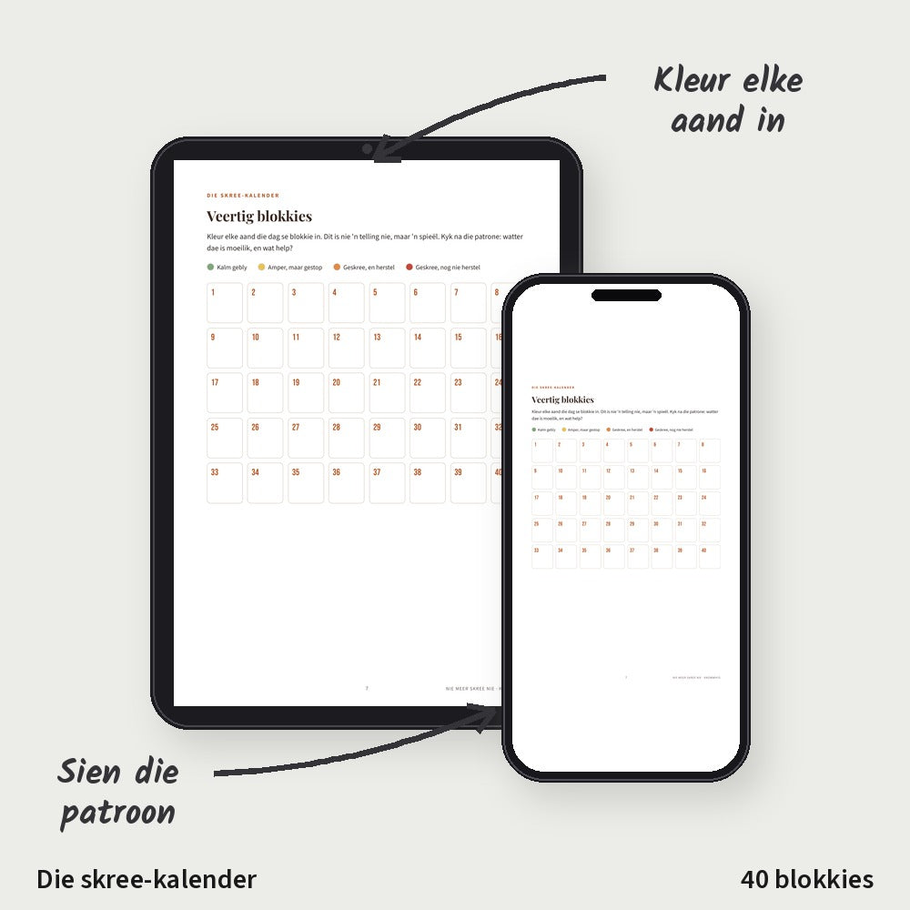 Die skree-kalender met 40 blokkies